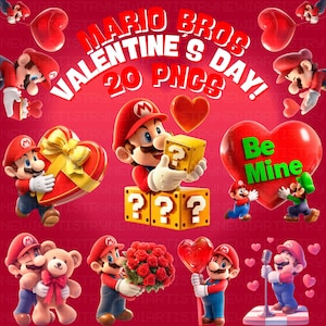20 PNG Super Mario Bros Valentinstag Clipart | Liebe und Freundschaft Designs | Sublimationsdruck, Cricut, T-Shirts, Tassen, Taschen | Kommerzielle Nutzung