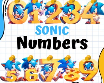Sonic Numbers Clipart: 0-9 PNG-set för födelsedagsdesigner (digital nedladdning)