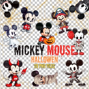 20 Pack Mickey Mouse Halloween PNG | Disney Cut File | Mickey PNG Stickers | T-shirt and Mug Designs Sublimation Clipart | Digital Download