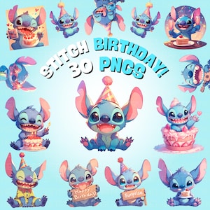 30 cliparts d'anniversaire de point PNG | Des designs d'anniversaire pour tous les âges | Lilo & Stitch png | Sublimation , Cricut , T-shirts , Mugs , Utilisation commerciale