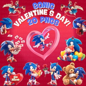 20 Sonic the Hedgehog Valentine's Day Clipart PNG / Love & Friendship Designs / Sublimação, Cricut, Camisetas, Canecas, Bolsas / Uso Comercial