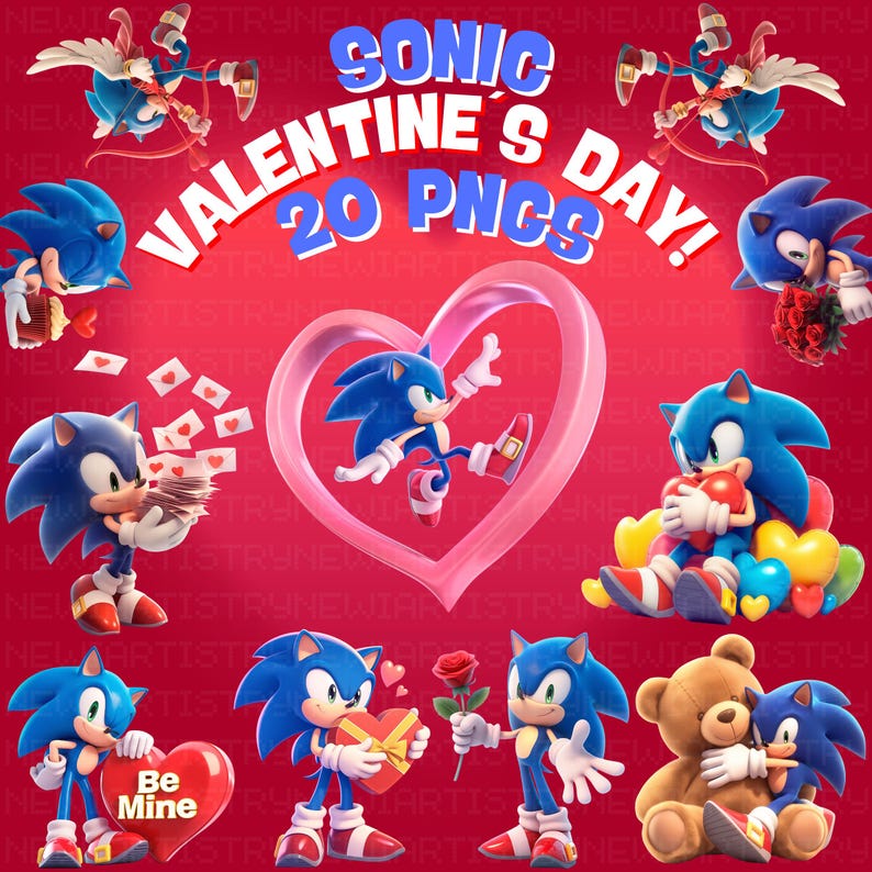 Sonic Valentine's Day Clipart, Friendship and Love Designs (20 Pngs) - Etsy