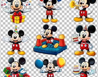 Set de imágenes PNG de cumpleaños de Mickey Mouse / Imprimibles para fiestas (Descarga digital)