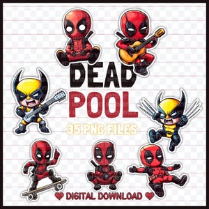 35 package Deadpool & Wolverine PNG | Comic Hero Cut File | Marvel PNG stickers | T-shirt Designs Sublimation Clipart | Digital Download