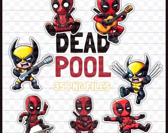 Deadpool & Wolverine Chibi PNG Stickers | Comic Hero Clipart (Digital Download)