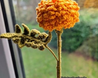Handmade Crochet Marigold Flower, 100% Cotton Yarn