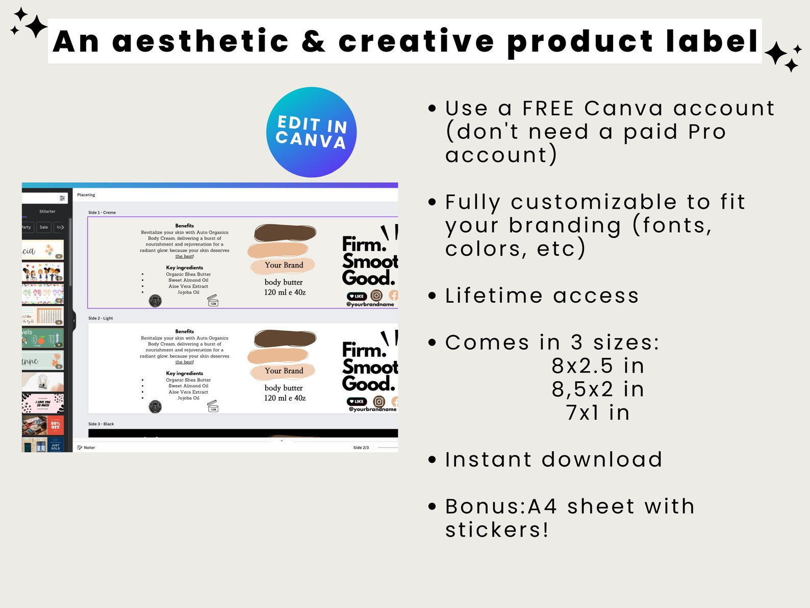 Printable Mason Jar Template Body Butter Label Template Product Label