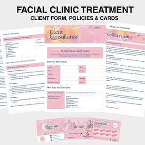 Edytowalny pakiet formularza konsultacji salonowej Blush Pink z szablonami Canva dla zasad, zgód, opieki następczej, karty lojalnościowej i arkuszy przyjęć