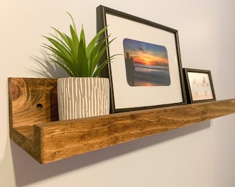 Rustic Pine Floating Picture Ledge Shelf: Gallery Wall Decor