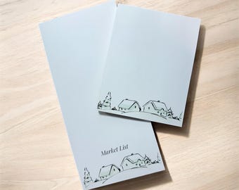 Winter cabin notepad and market list bundle  | winter cozy desk stationary