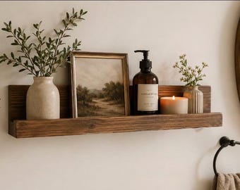 Rustic Pine Floating Picture Ledge Shelf: Gallery Wall Decor