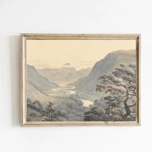River and tree landscape  |  instant digital download, vintage landscape print, country landscape