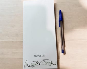 Market list notepad | winter cabin scene | cozy desk stationary