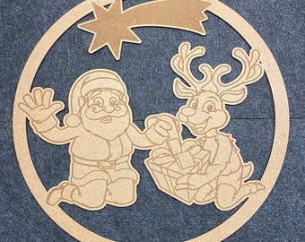 Fensterbild Weihnachtsmann mit Rentier Lasercut PDF Datei