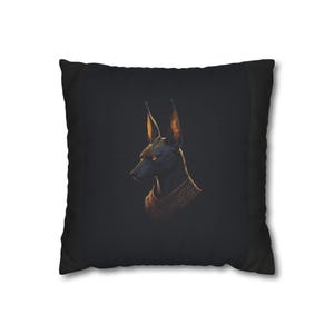 Elegant Egyptian Dog Pillowcase, Unique Home Decor, Dog Lover Gift, Mythology Accent Pillow, Modern Black Throw Pillow