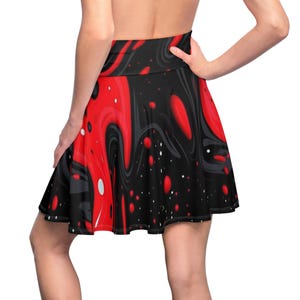 Elegant Bold Swirl Skater Skirt - Funky Red and Black, Casual Outfits, Fashionable Summer Wear, Unique Dance Skirt, Gift for Her