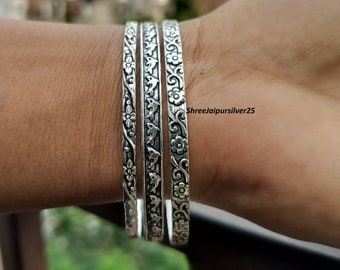 Beautiful Three Designer Bangles, Handmade 925 Sterling Silver Bangle, Stackable Bangles, Gift Bangle for Her/him,Set Off 3 Stylish Bangles.