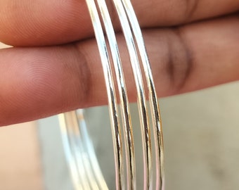 925 Sterling Silver Bangles, Round Wrist Stack, Set Of 4 Bangles, Stacking Bangles,Round Bangle,Handmade Bangles,Gift for Her Simple Bangles