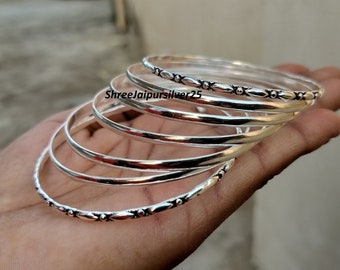 Solid 925 Silver Bangle, Set Of 7 Bangle, Silver Bangle, Handmade Bangle, Women Bangle, Hammered Bangle, 7 Day Bangles, Stacking Bangle