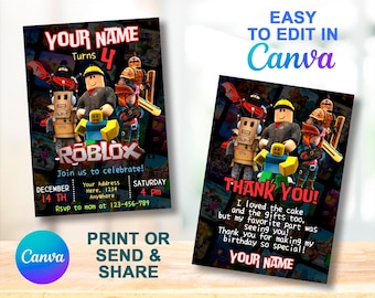 Roblox Birthday Invitation | Kids Birthday Invite | Canva Digital Printed | Instant Download Canva Template