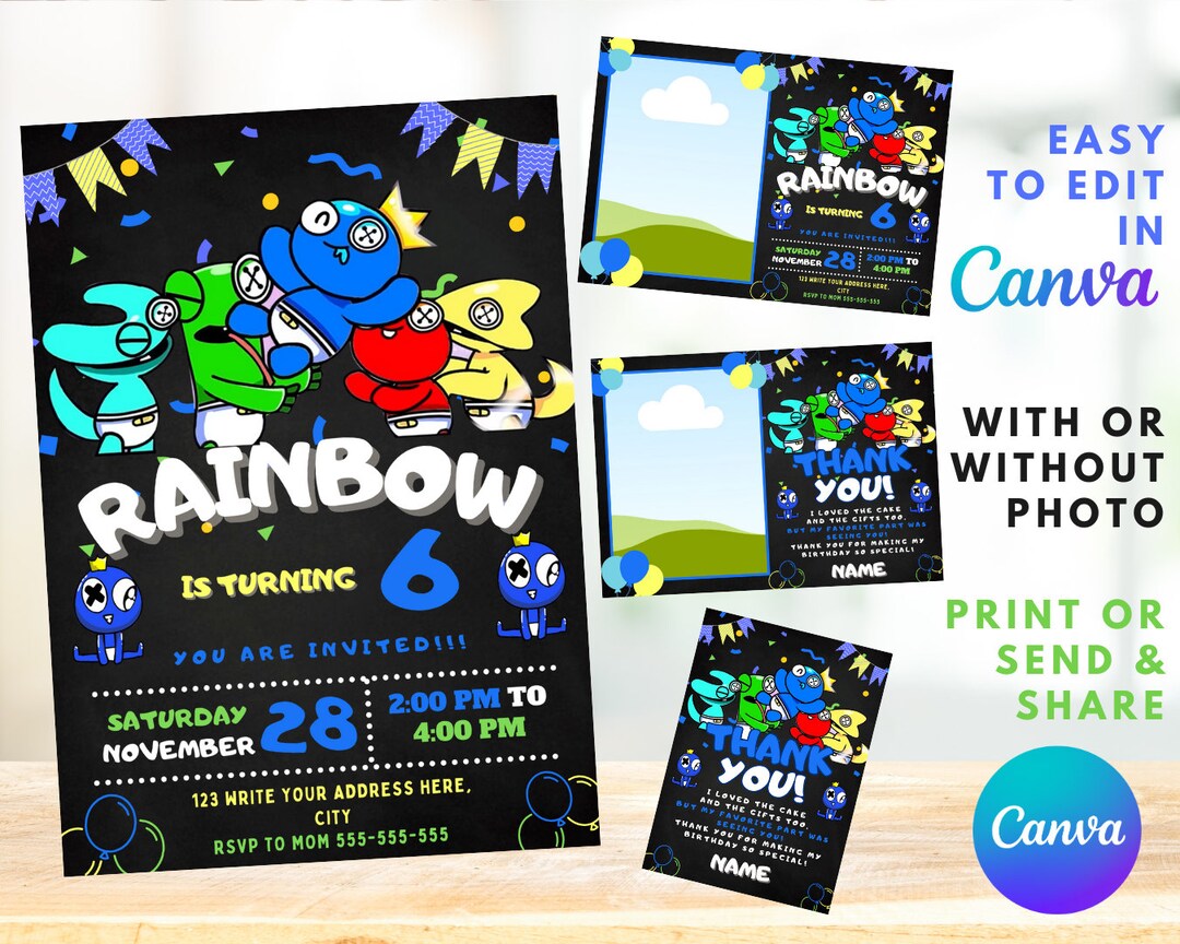Rainbow Friends Birthday Invitation | Kids Birthday Invite | Canva ...