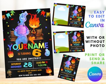 Elemental Birthday Invitation | Kids Birthday Invite | Canva Digital Printed | Instant Download Canva Template
