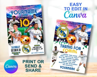 Real Madrid Birthday Invitation & Thank You Card | Editable Canva Template | 5x7 in