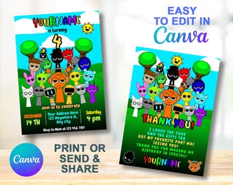 Sprunki Birthday Invitation | Kids Birthday Invite | Canva Digital Printed | Instant Download Canva Template