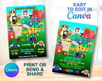 Brainrot Roblox Birthday Invitation & Thank You Card | Editable Canva Template | Digital Download