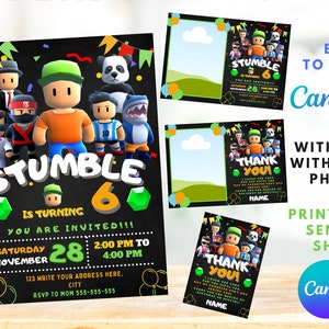Invitation d’anniversaire des gars de Stumble | Invitation d’anniversaire pour enfants | Impression numérique Canva | Modèle Canva à téléchargement instantané
