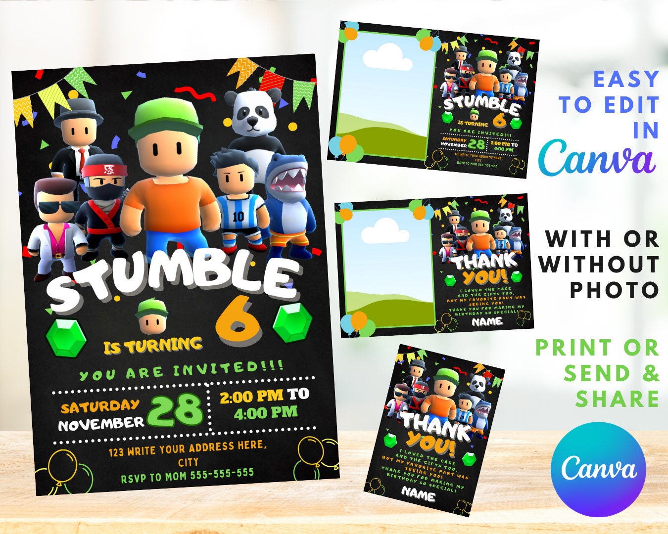 Stumble Guys, Stumble Guys Game, Stumble Guy Game, Stumble Game, DIGITAL  DIY Template Invitation Invite Birthday Party Celebration Download 