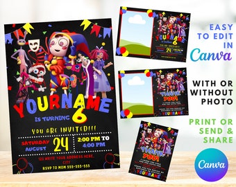 The Amazing Digital Circus Birthday Invitation | Kids Birthday Invite | Canva Digital Printed | Instant Download Canva Template