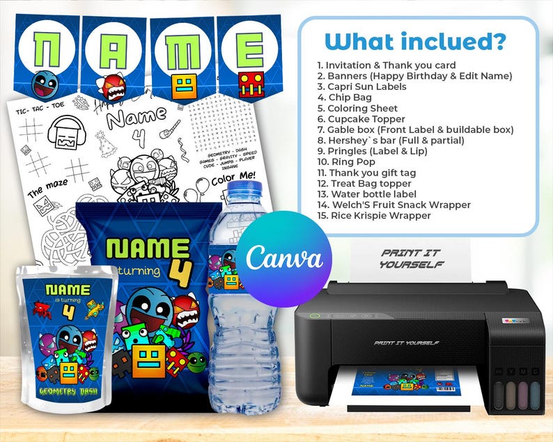Geometry Dash Printable Birthday Kit | Party Favors | Kids Birthday ...