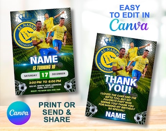 Cristiano Ronaldo CR7 Birthday Invitation | Kids Birthday Invite | Canva Digital Printed | Instant Download Canva Template