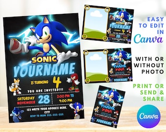 Sonic Birthday Invitation | Kids Birthday Invite | Canva Digital Printed | Instant Download Canva Template