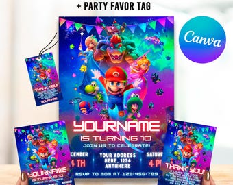 Galaxy Plumber Birthday Invitation, Thank You Card & Favor Tag | Editable Canva Template | Space Kids Party Printable | Instant Download