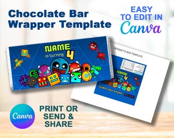 Geometry Dash Hershey Chocolate Bar Wrapper Template | Canva Digital Printed | Instant Download Canva Template