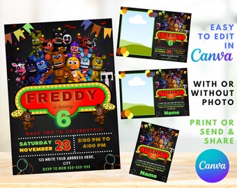 FNAF Birthday Invitation | Five Nights at Freddy's Invite | Canva Digital Printed | Instant Download Canva Template