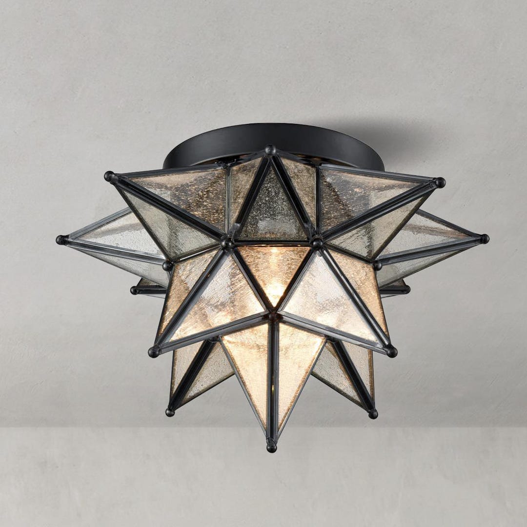 Digue Seeded Glass Moravian Star Flush Mount Ceiling Light -1 Light - Etsy