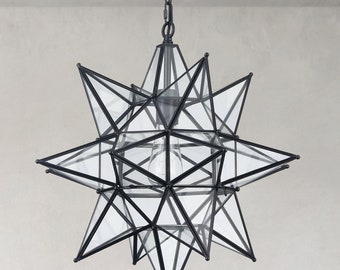 Boa Vista Boho Moravian Star Pendant Light 20-Inch Clear Glass Shades 1-Light