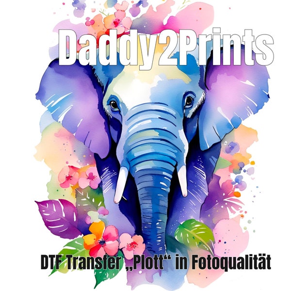 Watercolor elephant - DTF A4 - see description on ALL textiles - just press - done. also on cotton