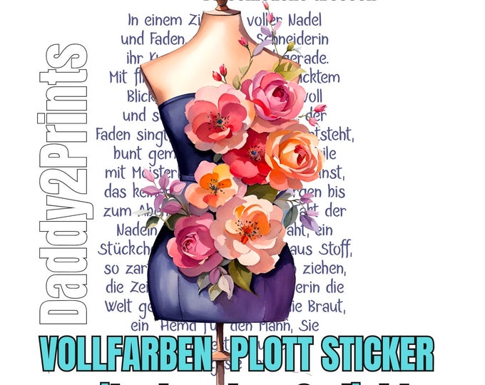 Tailor doll MEGA STICKER - with or without a poem, please select different sizes