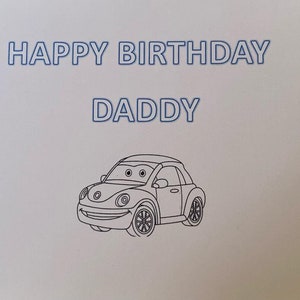 Carte d'anniversaire pour papa à colorier par l'enfant - A4 pliée en deux Fichier pdf numérique - Téléchargeable