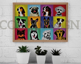 Colourful Pop Art of Dogs for Printing