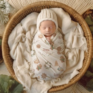 Holiday personalized baby swaddle blanket newborn baby shower gift