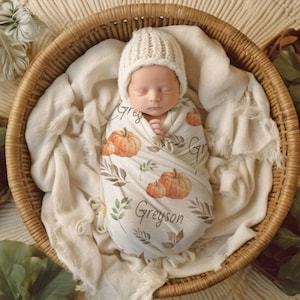 fall harvest pumpkin blanket baby swaddle newborn baby shower gift
