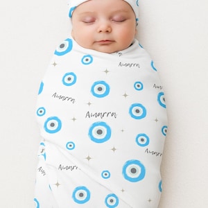 Evil eye swaddle Blanket Hat Set Newborn Baby boy Gift Newborn Baby boy Coming Home Outfit Hospital Photo Receiving