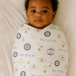 Evil Eye Baby Swaddle Decke Set Stirnband Neugeborenen Baby Jungen Geschenk Neugeborenen Baby Jungen Coming Home Outfit Krankenhaus Foto Empfang