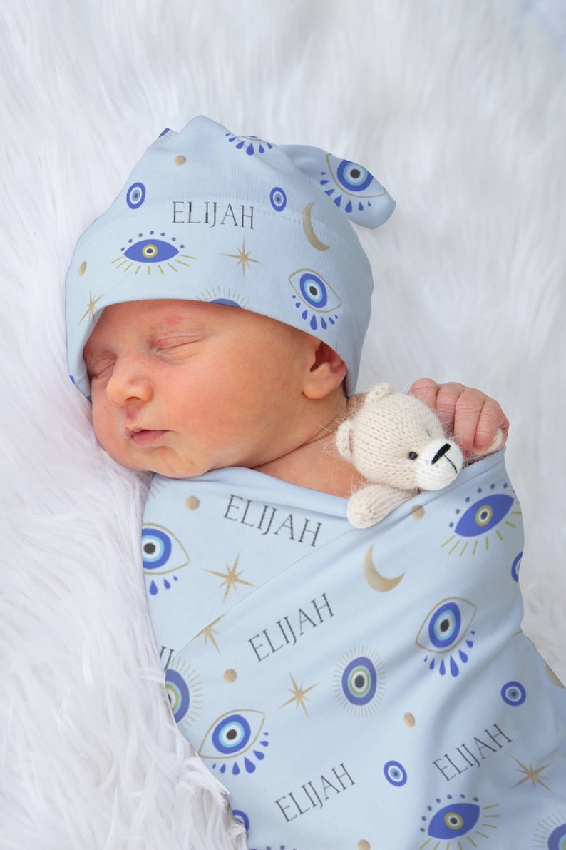 Evil Eye Swaddle Set, Evil Eye Baby Blanket, Personalized Egyptian Evil