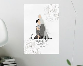 Aangepaste gepersonaliseerde bruiloft Nikah geschenk, islamitische huwelijksgeschenk, afdrukbare offerte, kunst aan de muur, bruid bruidegom naam, afdrukbare digitale moslim